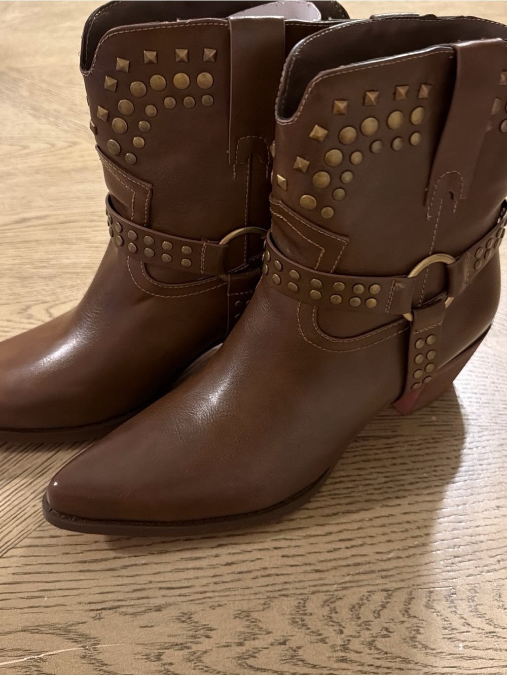 Womens Rock Cowboy Leather Chunky Heel Casual Pointy Toe Shoes Prom Ankle Boots9 - Picture 3 of 4